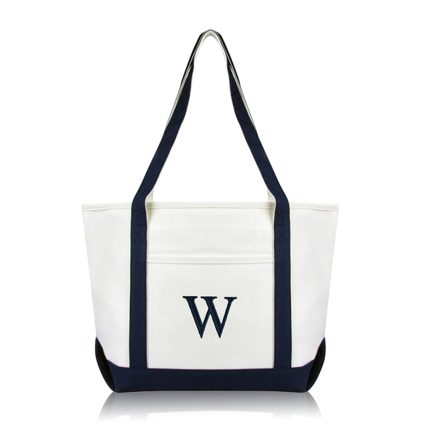 Personalized Navy Tote Bag with Initial