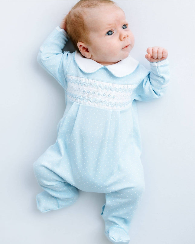 Luca's Classics Smocked Footie - Light Blue