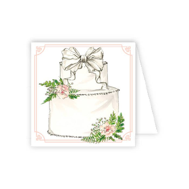 Wedding Cake with Bow and Flowers Enclosure Card
