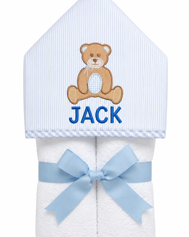 Teddy Bear Hooded Towel- Blue