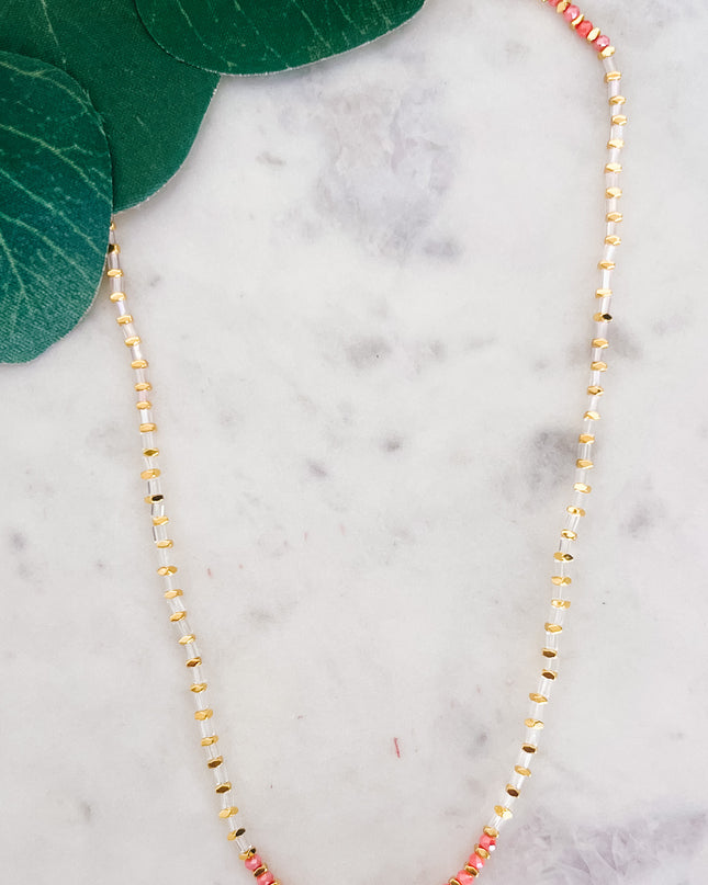 Beaded Gold Necklace with Colorful Beads