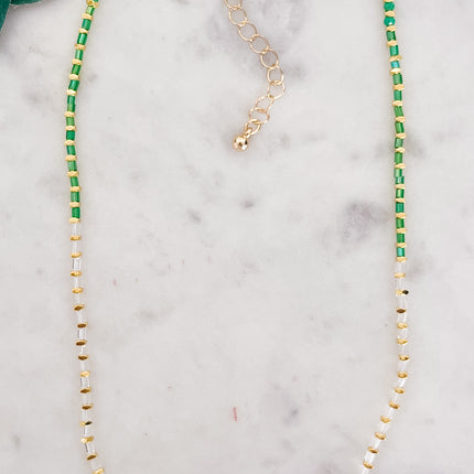 Beaded Gold Necklace with Colorful Beads