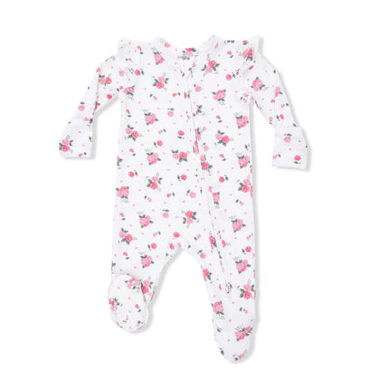 Pink Rosettes 2 Way Ruffle Sleeve Zipper Footie