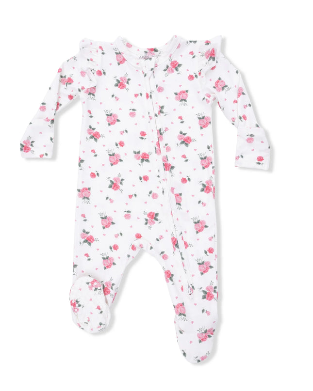 Pink Rosettes 2 Way Ruffle Sleeve Zipper Footie