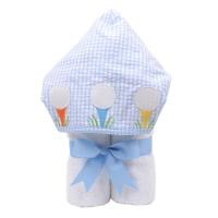 Blue golf hooded towel — personalized with embroidered name, baby and toddler gift