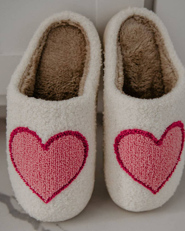 Pink/Red Heart Fuzzy Slippers: S/M