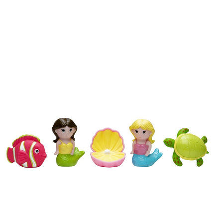 Mermaid party baby bath squirties — alternate view showing full set
