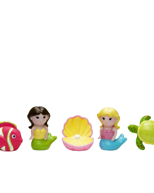Mermaid party baby bath squirties — alternate view showing full set