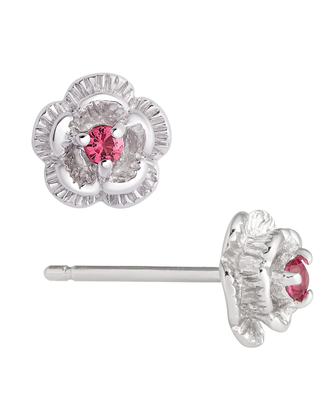 3D flower CZ stud earrings sterling silver — children's jewelry, birthday and flower girl gift