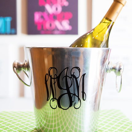 Personalized champagne bucket — custom name or monogram, vinyl personalization included, wedding and hostess gift