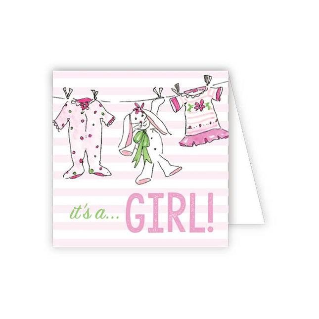 It's a Girl clothesline enclosure card — new baby girl gift enclosure