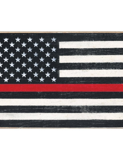 XL rustic block Red Line Flag — first responder gift, personalized home decor