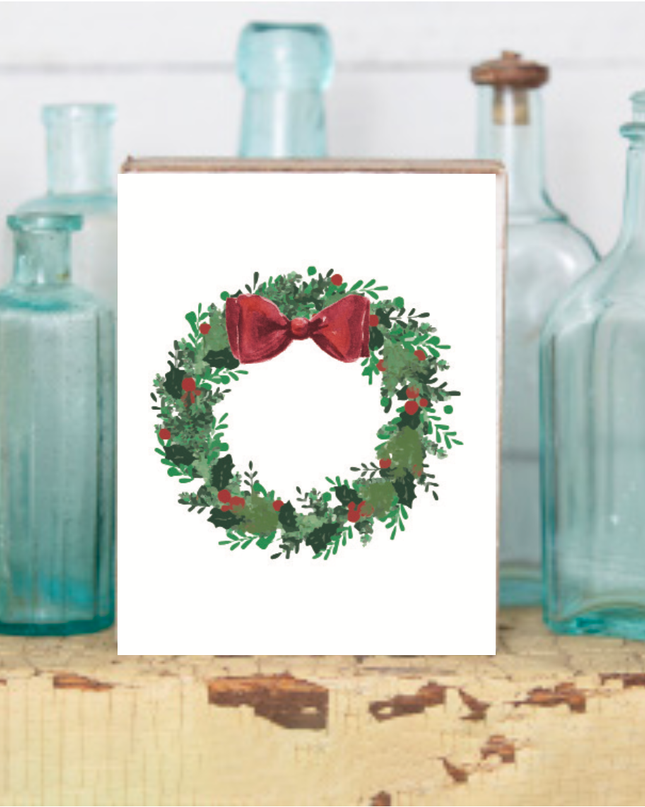 Holiday wreath decorative wooden block — Christmas and winter home decor