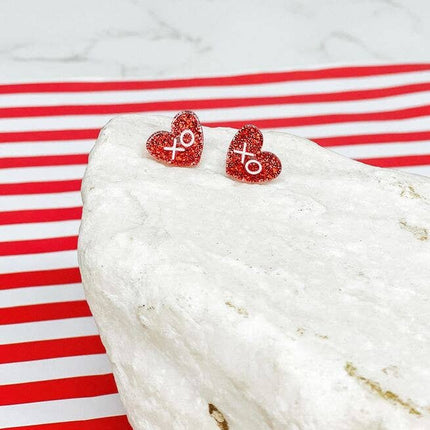 Clear resin glitter heart stud earrings — fun Valentine's Day and birthday jewelry