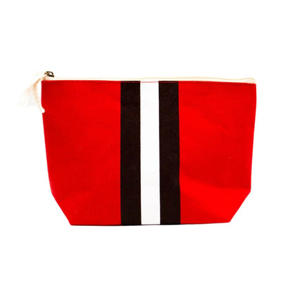 Personalized campus stripe cosmetic bag red white black — custom monogram, graduation and school gift