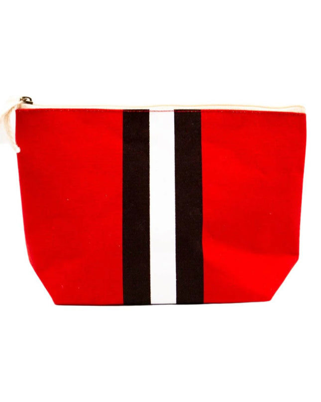 Personalized campus stripe cosmetic bag red white black — custom monogram, graduation and school gift