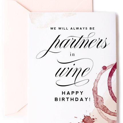 Partners in Wine birthday card and friendship card — funny wine lover gift card