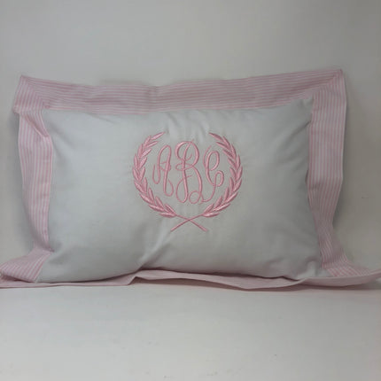 Personalized two tone striped pillow — embroidered name, baby shower and nursery gift