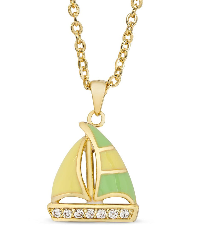 Sailboat necklace with CZ — nautical children's jewelry, summer and birthday gift