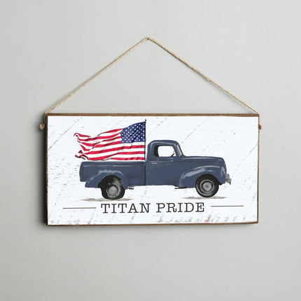Welcome flag truck twine hanging sign Oceanside — coastal front door home decor