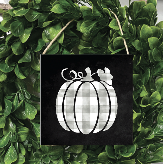 Plaid Pumpkin square twine sign — fall and Thanksgiving home decor