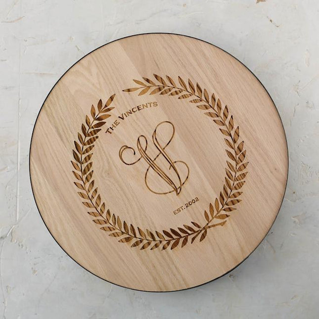 Wine barrel oak lazy susan — unique entertaining and housewarming gift
