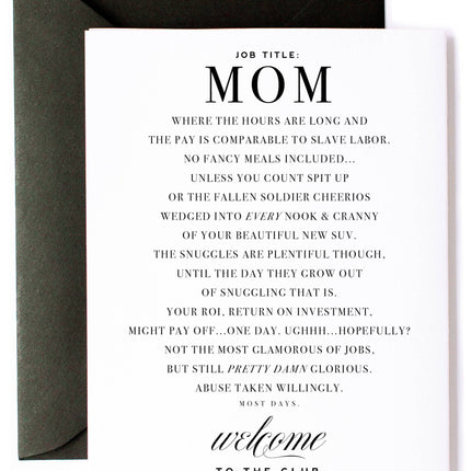 Mom Club funny new mom card and mom friendship card — humorous Mother's Day card