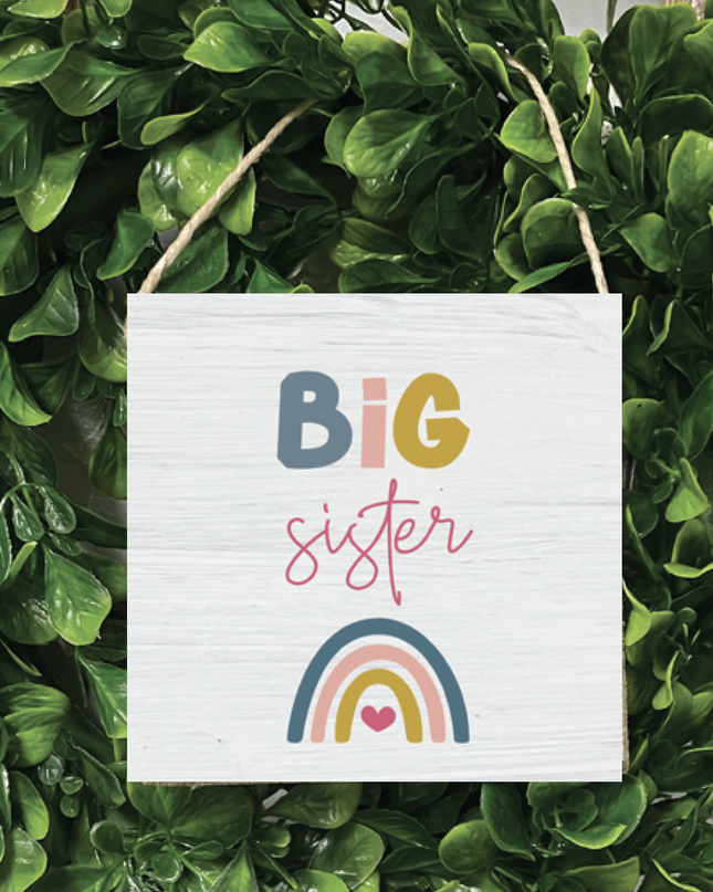Big Sister square twine sign — sweet sibling announcement and nursery decor