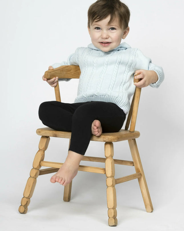 Light blue cable zip back sweater — personalized with embroidered monogram, baby clothing gift