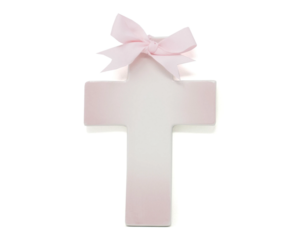 Personalized ceramic ombre cross — custom name in vinyl, baptism and communion gift