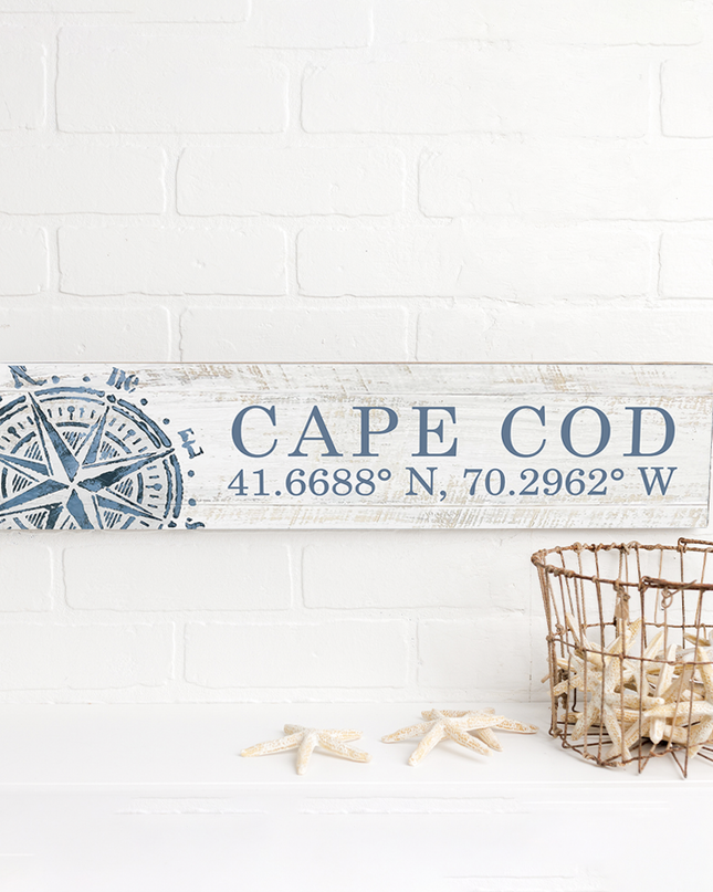 Personalized Your Word & Coordinates Compass Barn Wood Sign