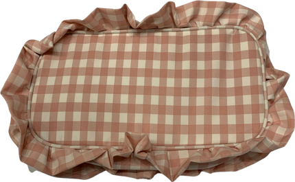 The Rachel ruffle gingham bag — lifestyle shot shown in use