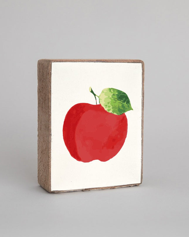 Watercolor apple decorative block — fall home decor, teacher gift