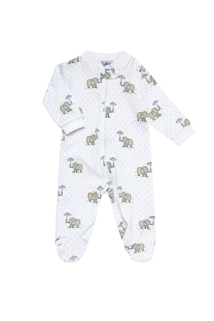 Blue Elephant Baby Zipper Footie