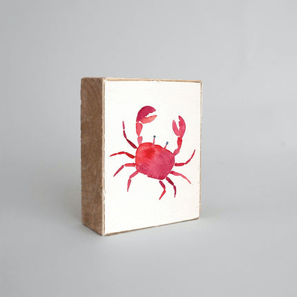 Watercolor crab decorative wooden block — coastal home decor, beach house gift