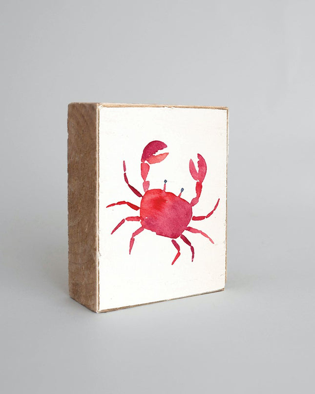 Watercolor crab decorative wooden block — coastal home decor, beach house gift