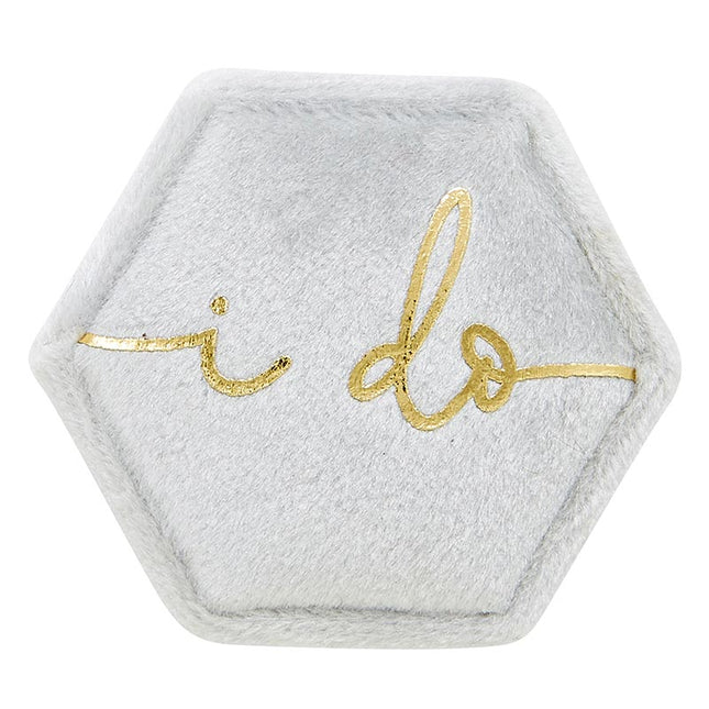 Velvet ring box I Do — shown open displaying ring