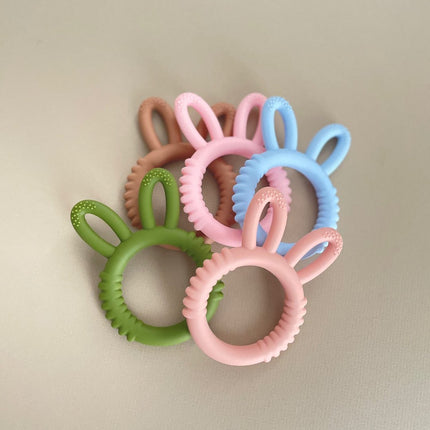 Silicone bunny teething ring — safe BPA-free baby teether, newborn gift