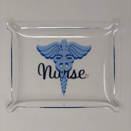 Personalized acrylic trinket tray — lifestyle flat lay