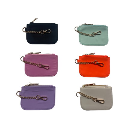 The nylon keychain and card holder — shown with cards inside
