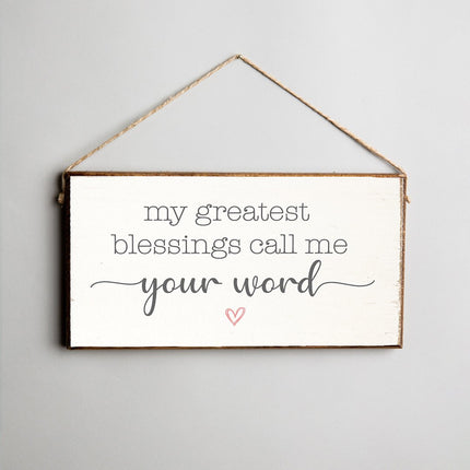 Personalized Greatest Blessings twine hanging sign — custom name, faith and home decor gift