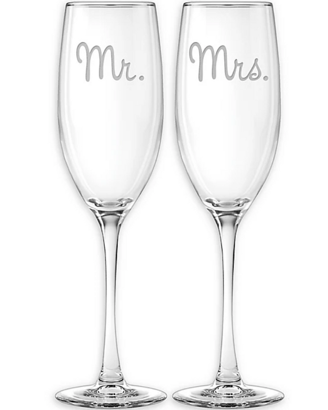 Mr. and Mrs. champagne glass set of 2 — wedding gift, personalized glassware