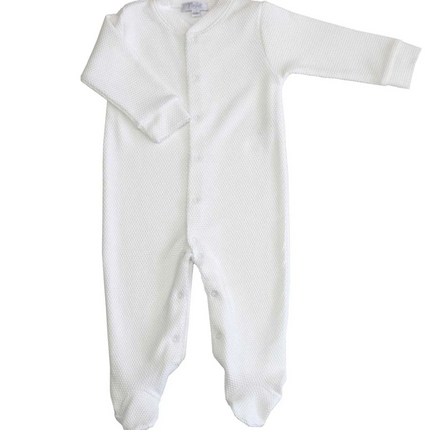 White bubble baby footie — shown in pink trim colorway
