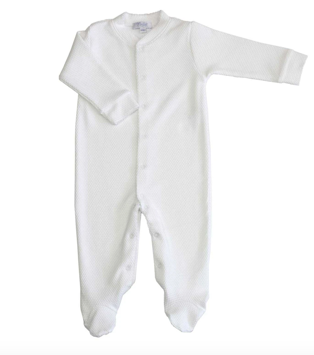 White Bubble Baby Footie -White, Pink, or Blue Picot Trim
