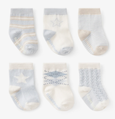 Classic blue non slip baby socks 6 pack — safe baby socks, baby shower gift