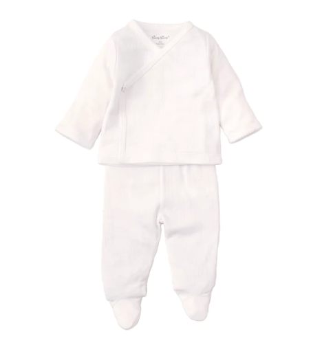 Kissy Pointelle Footed Pant set with Long Sleeve Cross Tee