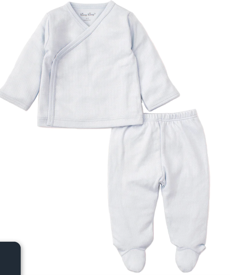 Kissy Pointelle Footed Pant set with Long Sleeve Cross Tee