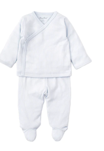 Kissy Pointelle Footed Pant set with Long Sleeve Cross Tee