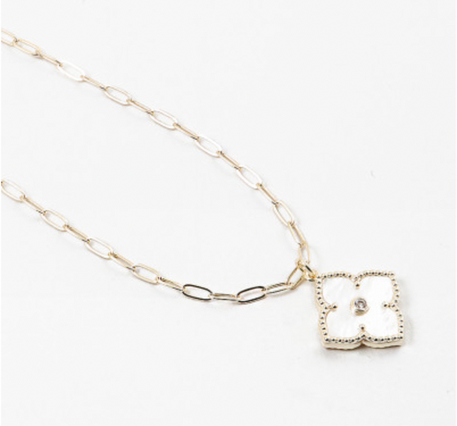Mother of Pearl clover with stud necklace set — St. Patrick's Day and everyday jewelry gift