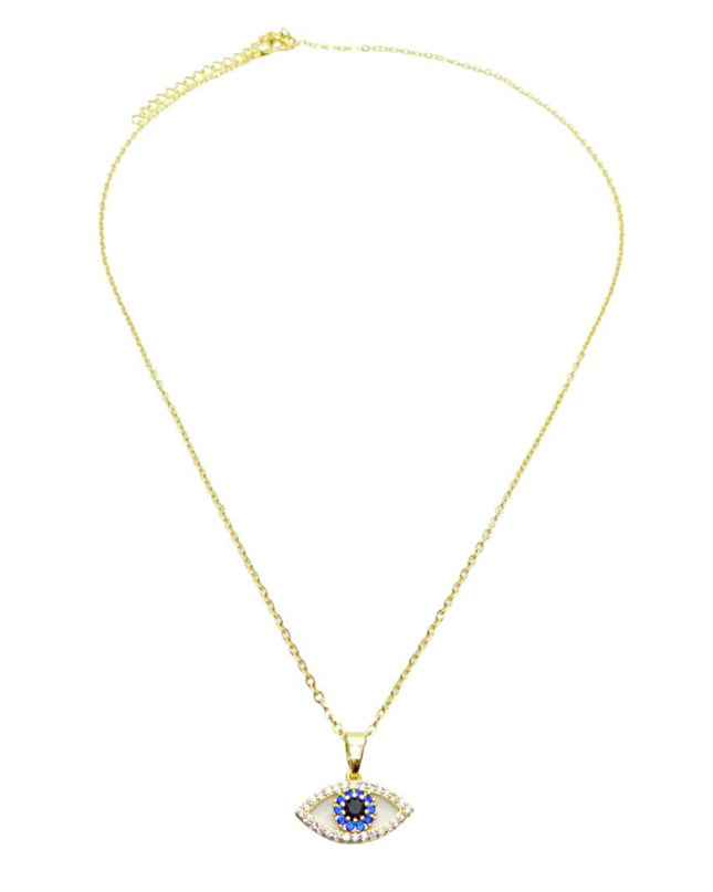 CZ Blue Evil Eye Necklace-Gold